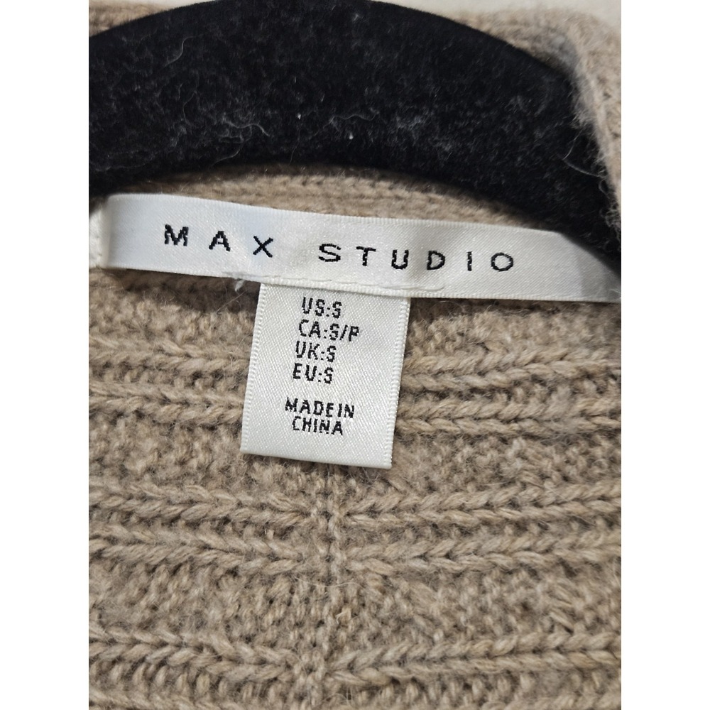 Max Studio Brown Open Cable Knit Cardigan Small Wool Alpaca‎ Blend Grandma Core - Picture 3 of 9